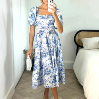 puff sleeve midi dress на моделі