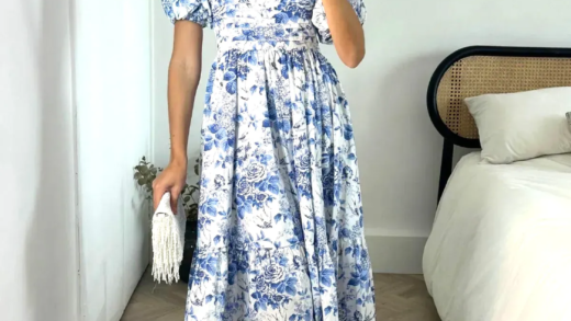 puff sleeve midi dress на моделі